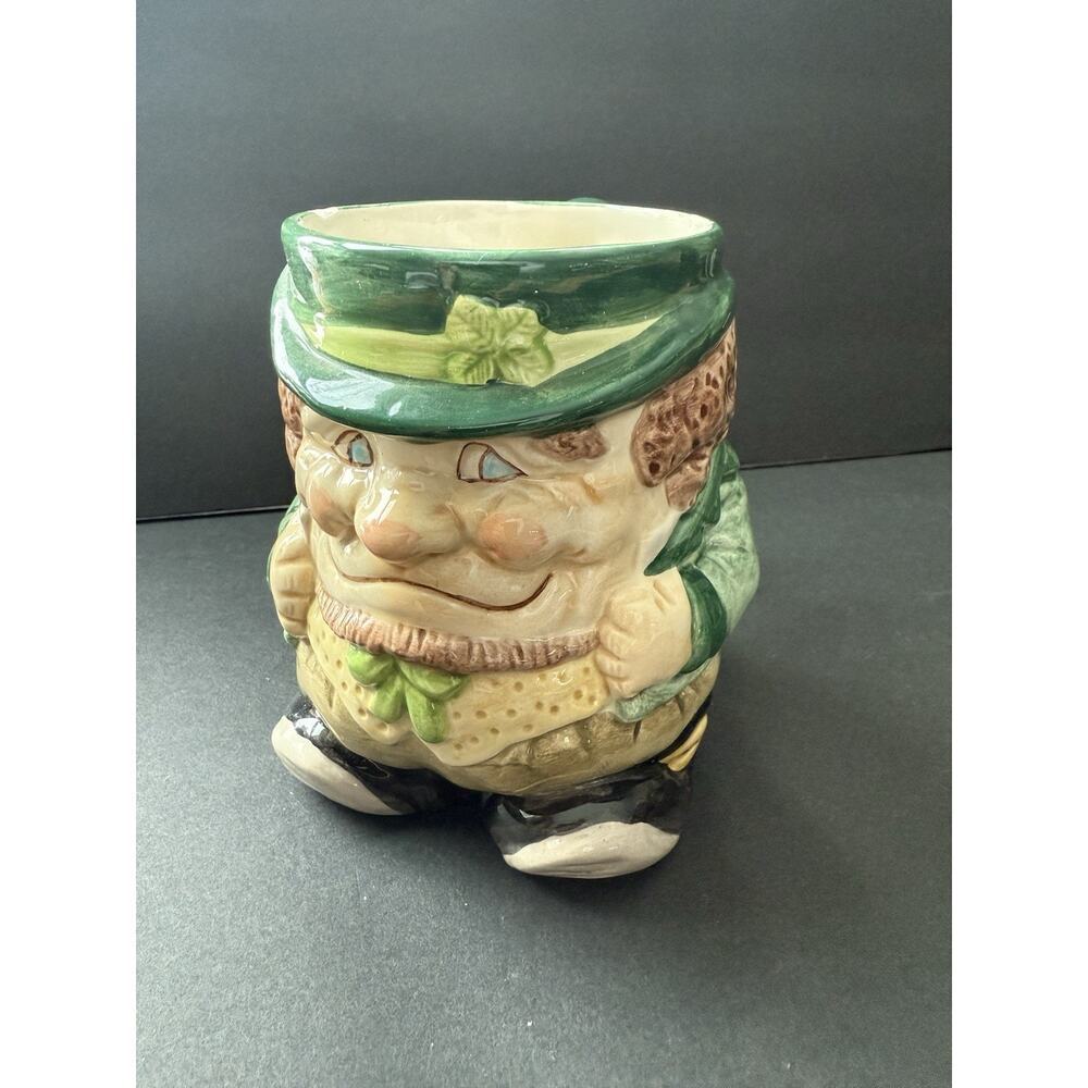 FITZ & FLOYD IRISH LEPRECHAUN ST PATRICK'S DAY TOBY MUG 1988 ORIG STICKER GREEN